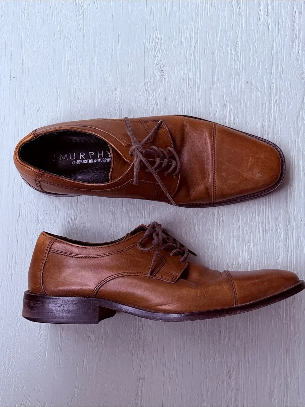Johnston & Murphy Cognac Leather Cap-Toe Derby Shoes Sz 9/5M